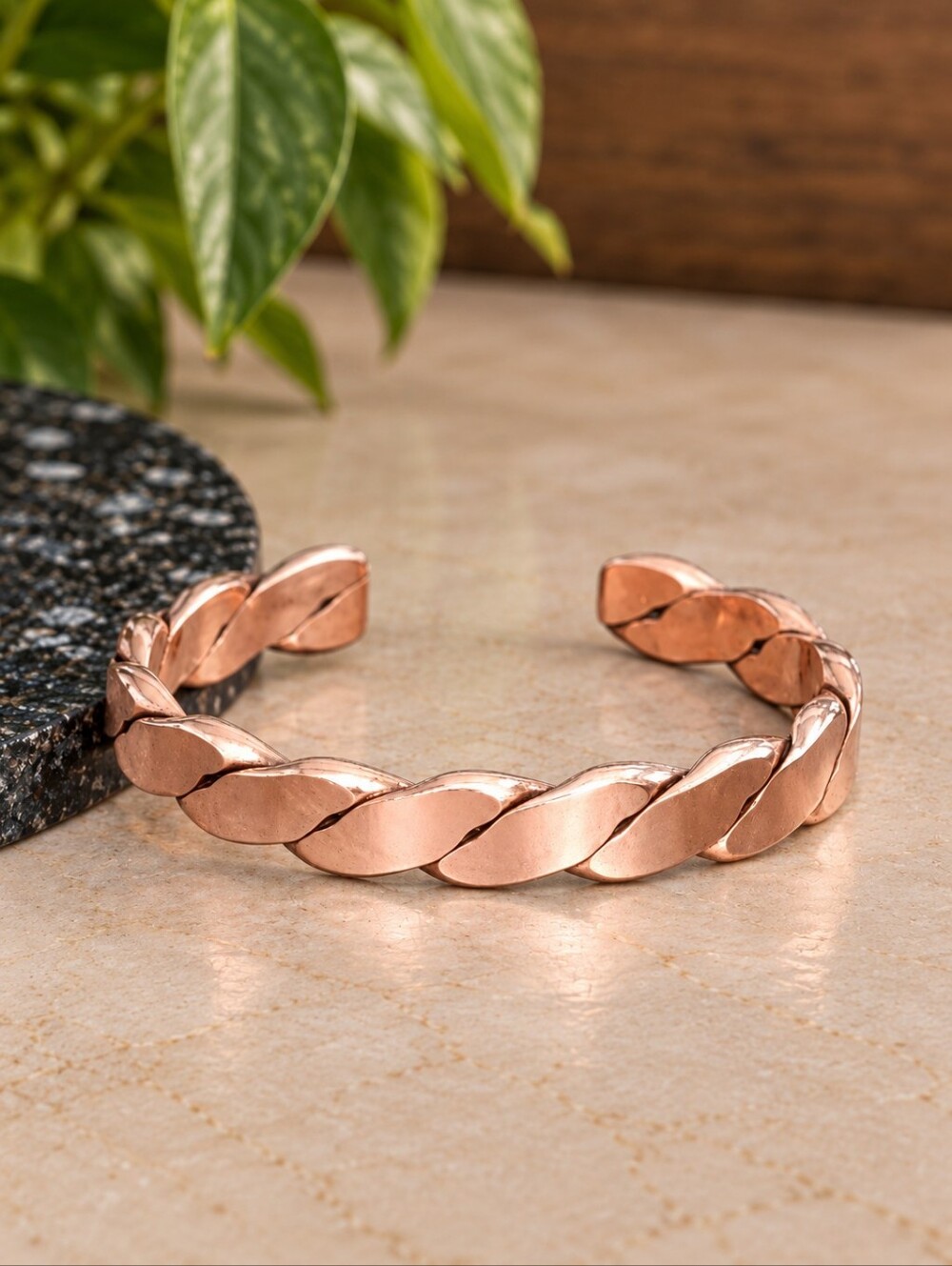 Handmade Pure Copper Twisted Cuff Bracelet – Heavy 50g – Hand Polished – No Coat